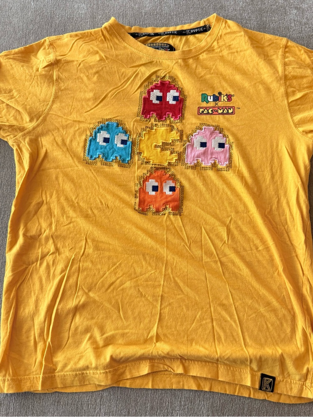 Kryptic Pac-Man Ghosts Yellow Men’s Graphic Tee (XL)